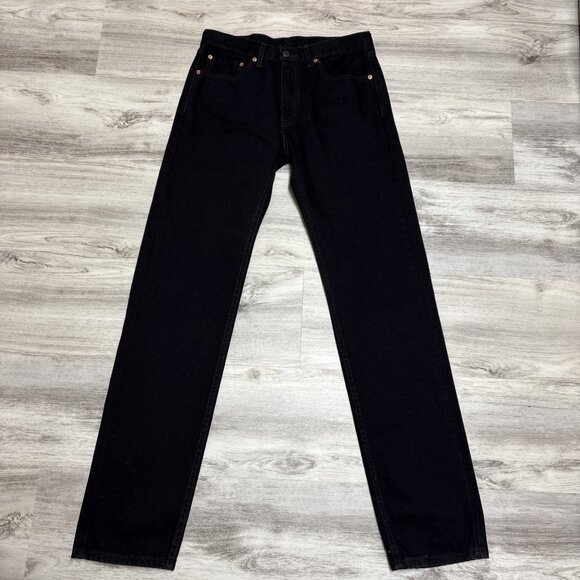 Levi's Jeans 505 Regular Fit Mens Size 32x36 Black Dark Wash Straight Leg - Picture 1 of 10